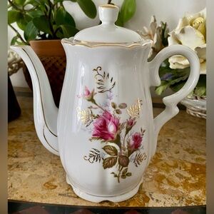 Vintage 1950s Mossrose musical Coffee/Tea Pot with Gold Trim